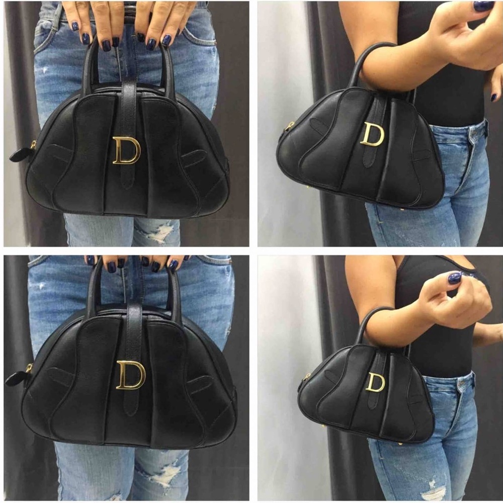 Christian Dior Black Leather Saddle Bowler Bag